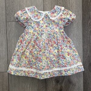 CATHERINE MALANDRINO SHORT PUFF SLEEVE DRESS PETER PAN COLLAR FLORAL LACE 12MO